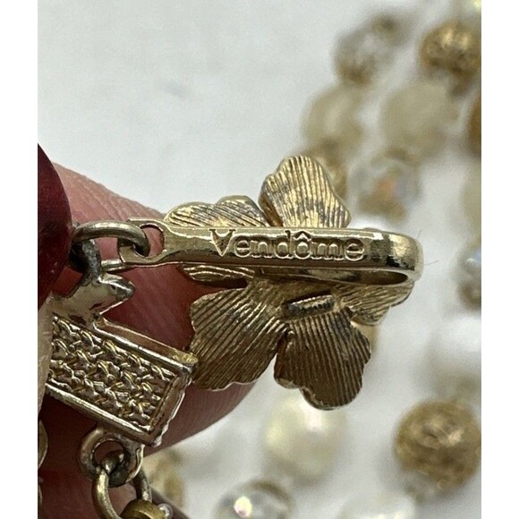 Vendome Coro Necklace Vintage Three 3 Strands Gold Cage Milk Glass Beads - Picture 10 of 12